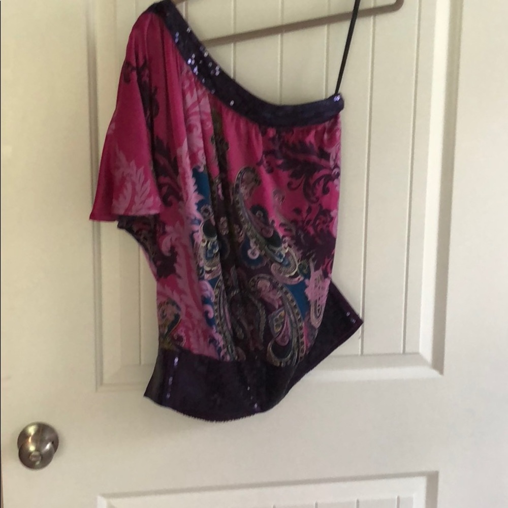 One shoulder silk Bebe top